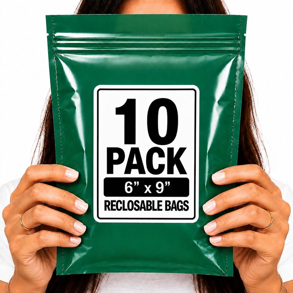 RECLOSABLE GREEN BAGS (10 PACK) 6" X 9" 2 MIL ZIPPER STORAGE BAGS NEW